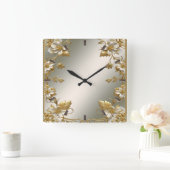 ホワイトフローラ華美金ゴールド壁時計 スクエア壁時計 (ホーム)