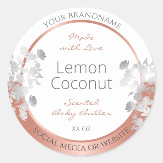 ホワイトフローラ製品パッケージラベルバラ金ゴールド ラウンドシール (正面)