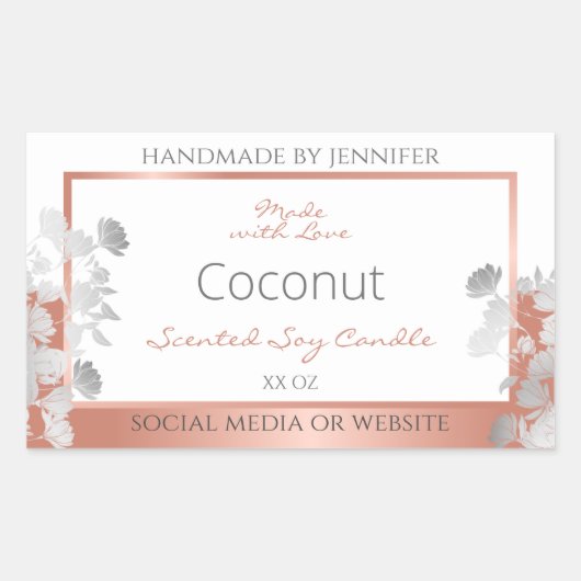 ホワイトフローラ製品パッケージラベルバラ金ゴールド 長方形シール (正面)