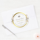 ホワイトフローラ製品パッケージングラベル金ゴールドフレーム ラウンドシール (封筒)