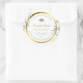 ホワイトフローラ製品パッケージングラベル金ゴールドフレーム ラウンドシール (バッグ)