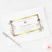 ホワイトフローラ製品パッケージングラベル金ゴールドフレーム 長方形シール (封筒)