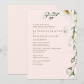 ホワイトフローラ赤面と金ゴールド結婚ズ 招待状 (正面/裏面)