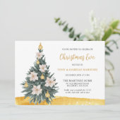 ホワイトフローラ金ゴールドオーナメントクリスマスツリーパーティーイン 招待状 (スタンド正面)