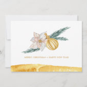 ホワイトフローラ金ゴールドオーナメントクリスマスツリーパーティーイン 招待状 (裏面)