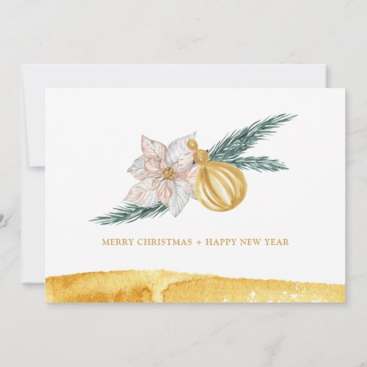 ホワイトフローラ金ゴールドオーナメントクリスマスツリーパーティーイン 招待状 (裏面)