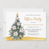 ホワイトフローラ金ゴールドオーナメントクリスマスツリーパーティー 招待状 (正面)