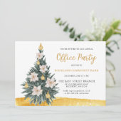 ホワイトフローラ金ゴールドオーナメントクリスマスツリーパーティー 招待状 (スタンド正面)