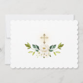 ホワイトフローラ金ゴールドクロスカットフォト聖餐式 招待状 (裏面)