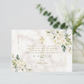 ホワイトフローラ金ゴールドグリッターフレームマーブルバプテスマ サンキューカード (スタンド正面)