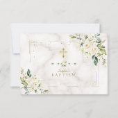 ホワイトフローラ金ゴールドグリッターフレームマーブルバプテスマ サンキューカード (裏面)