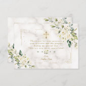 ホワイトフローラ金ゴールドグリッターフレームマーブルバプテスマ サンキューカード (正面/裏面)