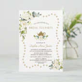ホワイトフローラ金ゴールドグリッターブライダルシャワーティーパーティー 招待状 (スタンド正面)