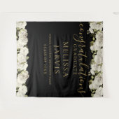 ホワイトフローラ金ゴールドスクリプト卒業写真の背景 タペストリー (正面(横))