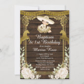 ホワイトフローラ金ゴールドフィエスタガールバプテスマ《キリスト教》洗礼式や命名式 招待状 (正面)