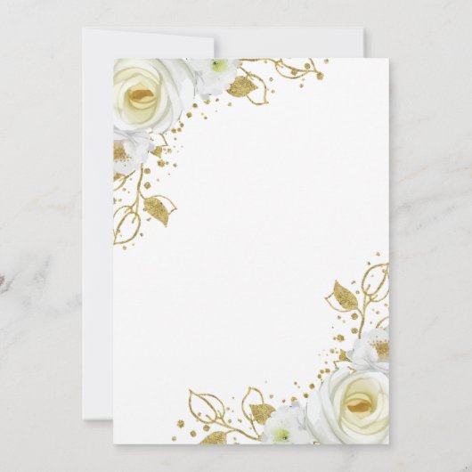 ホワイトフローラ金ゴールドフレームイスラム結婚教徒 招待状 (裏面)