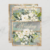 ホワイトフローラ金ゴールド結婚植物クリーム インビテーションポストカード (正面/裏面)