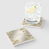 ホワイトフローラ金ゴールド華美ストーンコースター ストーンコースター (横)