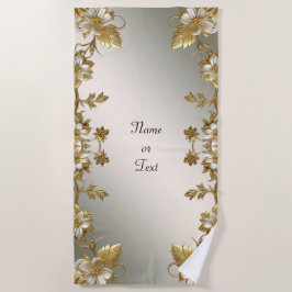 ホワイトフローラ金ゴールド華美ビーチタオル ビーチタオル