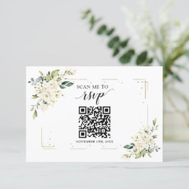 ホワイトフローラ金ゴールドQRコードURLの結婚追加 出欠カード