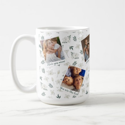 ホワイトフローラ6 Photo Collage -カスタム母の日 コーヒーマグカップ (左)