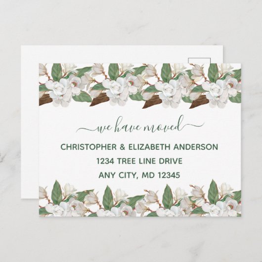 ホワイトフローラMagnoliasスクリプトの移動のお知らせ 案内ポストカード (正面/裏面)