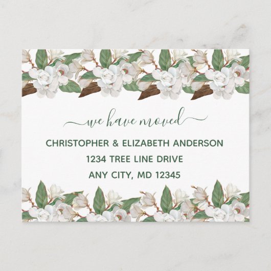 ホワイトフローラMagnoliasスクリプトの移動のお知らせ 案内ポストカード (正面)