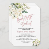 ホワイトフローレルバラ金ゴールドバチェロレッテ週末 招待状 (正面/裏面)