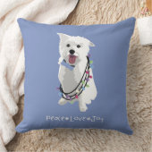 ホワイトフワフワ犬 – ピースジョイラブ – ホリデー クッション (ブランケット)