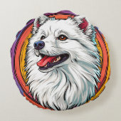 ホワイトフワフワ鮮やかドインアートスタイル ラウンドクッション (裏面)