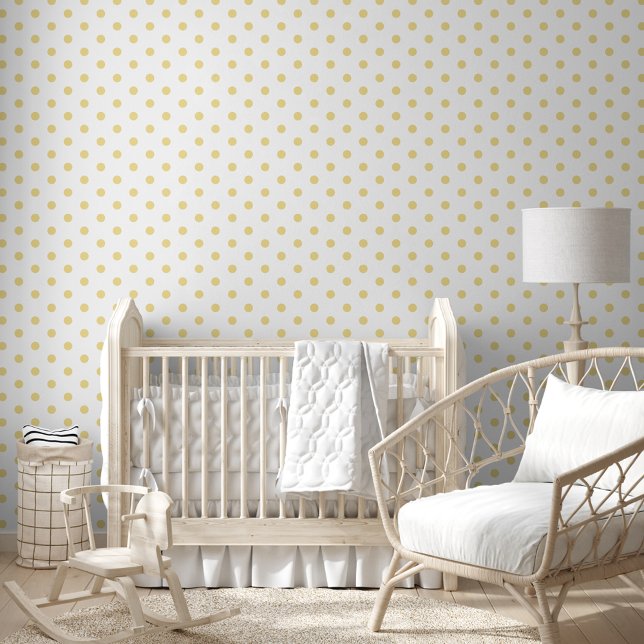 ホワイトフーゴールドポルカドットキッズルーム保育園 壁紙 (White Faux Gold Polka Dots Kids Room Nursery Decor Wallpaper)
