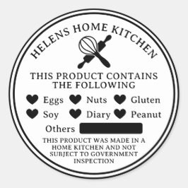 ホワイトフードアレルギー警告ベーカリーラウンドステッカー ラウンドシール