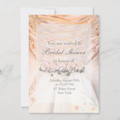 ホワイトブライダルドレスとバラブライダルシャワー 招待状 (正面)