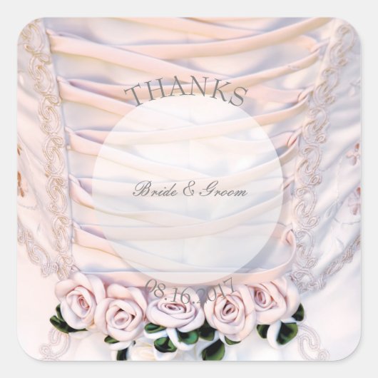 ホワイトブライダルドレスとバラ結婚ズ スクエアシール (正面)