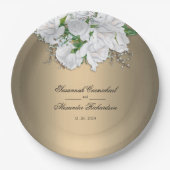 ホワイトブライダルバラアンドゴールデンエレガンス結婚ズ ペーパープレート (正面)
