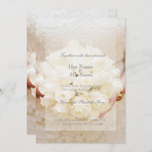 ホワイトブライダル結婚ズフラワーブーケ 招待状 (正面/裏面)