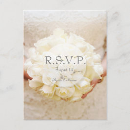 ホワイトブライダル結婚ズフラワーブーケRSVP インビテーションポストカード
