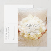 ホワイトブライダル結婚ズフラワーブーケRSVP インビテーションポストカード (正面/裏面)