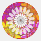 ホワイトブライトサンチャクラひまわりヨガマンダラおもしろい ラウンドシール (正面)