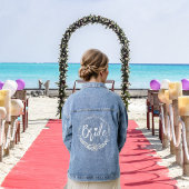 ホワイトブライド タイポグラフィーとフラワーリースのウェディング デニムジャケット