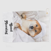 ホワイトブラウンかわいい犬グッドモーニングゴルフタオル ゴルフタオル (横)