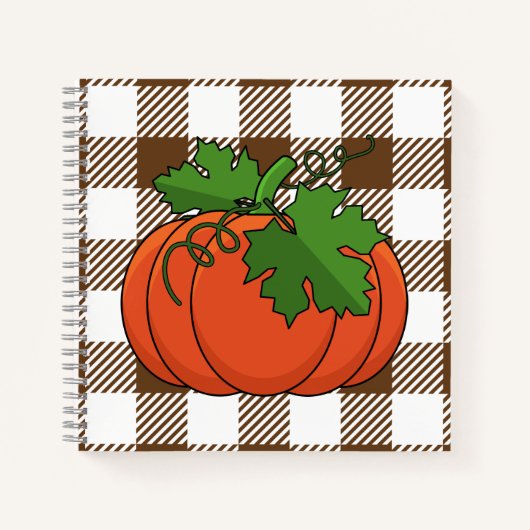 ホワイトブラウンのパンプキンにオレンジ市松模様に色のパンプキ ノートブック (正面)