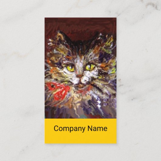 ホワイトブラウンキティ猫ポートレート、赤いリボンイエロー 名刺 (裏面)
