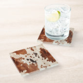 ホワイトブラウンコウィドアニマルプリント ガラスコースター (アングル)