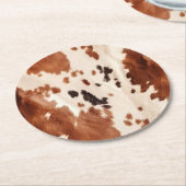 ホワイトブラウンコウィドアニマルプリント ラウンドペーパーコースター (アングル)