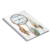 ホワイトブラウンターコイズドリームキャッチャーの水色 ノートブック (右側)