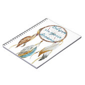 ホワイトブラウンターコイズドリームキャッチャーの水色 ノートブック (左側)