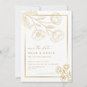 ホワイトブラウンモダン日付の保存招待状 セーブザデート (正面)