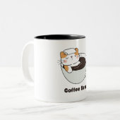 ホワイトブラウン図解入りの、写真付きのキャットマグ ツートーンマグカップ (正面左)