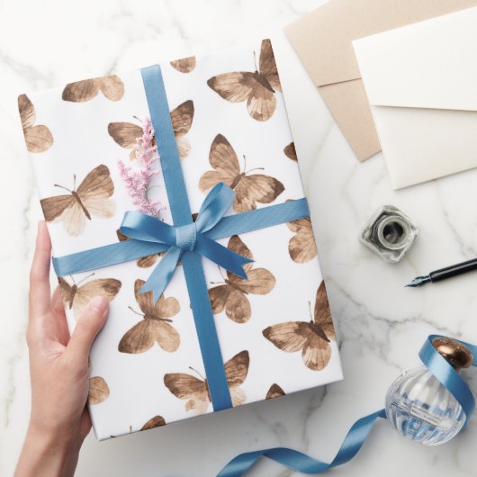 ホワイトブラウン春蝶誕生日 ラッピングペーパー (ギフト)